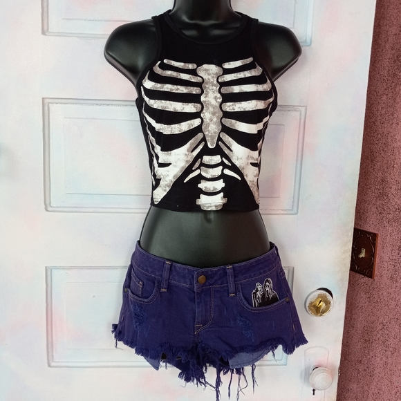 Custom RAGE Scream Ghostface wildfox super dope purple daisy Duke cutoffs! - Picture 6 of 14